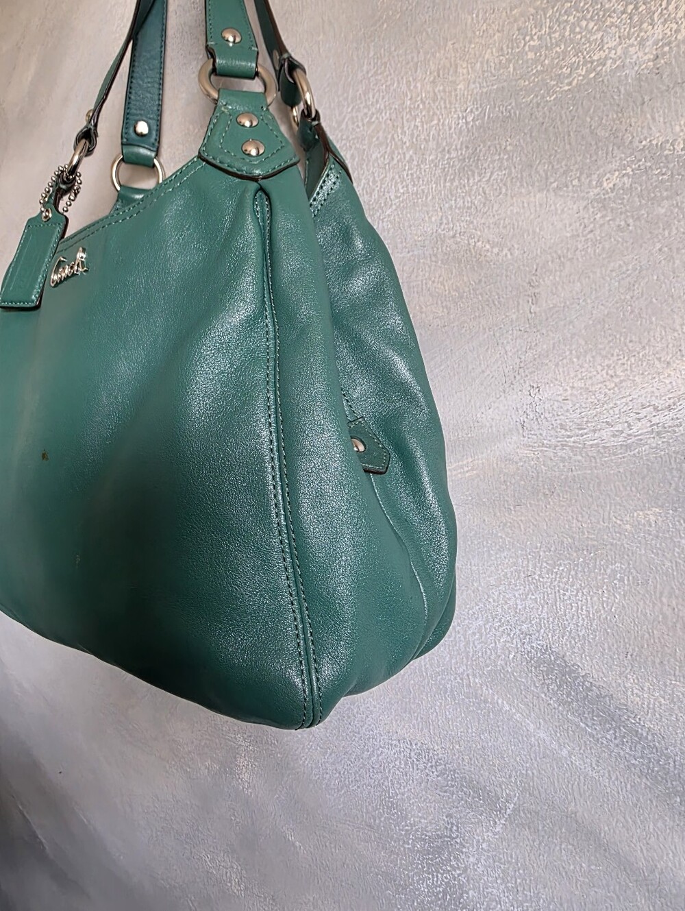 Coach Ashley Teal Green Leather Hobo Slouchy Shoulder Bag F21926 12x9x3 - Picture 9 of 12